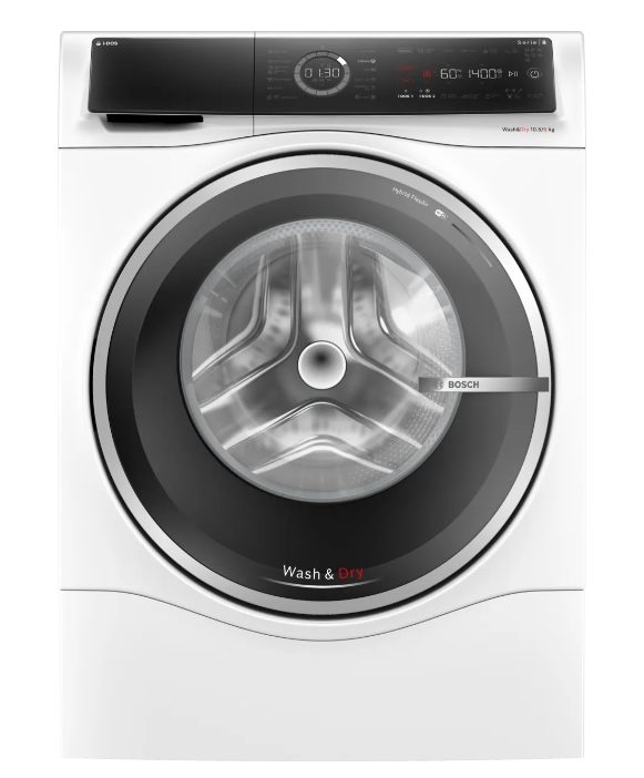 Пералня със сушилня Bosch WNC254A0BY, SER8, 10,5/6 kg, D/A, 1400 rpm, i-DOS, Home Connect, Iron Assist, хром черно-сив врати