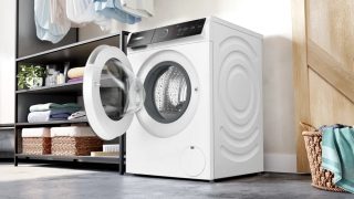 Пералня Bosch WGB254A2BY, SER8, 10kg, A-40%, 1400rpm, i-DOS, 4D Wash, Iron Assist, AntiStain Plus, AquaStop, вътрешно осветление, waveDrum 70l, врата хром-черно-сива