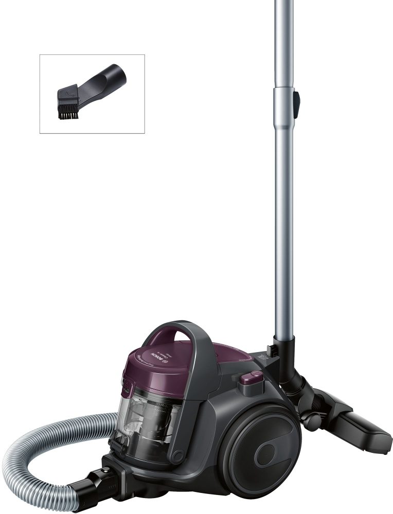 Bosch BGC05AAA1 Прахосмукачка, 700 W, без торба, 1.5 L, 78 dB(A), клас на енергийна ефективност A, пурпурен/сив камък