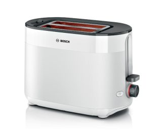 Тостер Bosch TAT2M121 MyMoment Compact, 950 W, автоматично изключване, настройка за размразяване и затопляне, вградена затопляща решетка, високо повдигане, бял