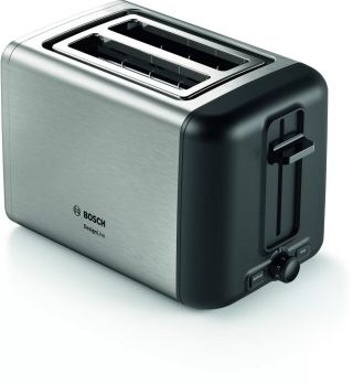 BOSCH TAT3P420, Компактен тостер, DesignLine, Неръждаема стомана, 820-970 W, Автоматично изключване, Настройка за размразяване и затопляне, Високо повдигане