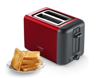 Бош TAT3P424 компактен тостер, DesignLine, червен/черен, 820–970 W