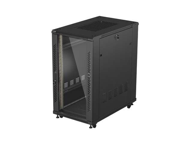 LANBERG шкаф 19" свободностоящ 22U/600X1000 (FLAT PACK) със стъклена врата, черен