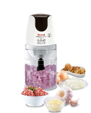 Tefal MB450B38, Masterchop XL, 500 W, вместимост 500 ml, 4 ножа от неръждаема стомана, 3 в 1: смилане, кълцане и смесване, бял/тъмно топло сребрист