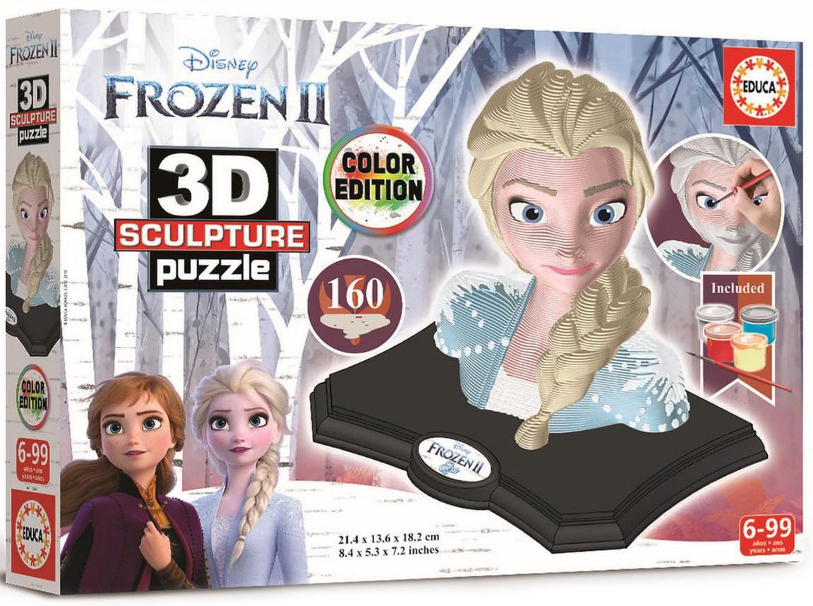 3D пъзел-скулптура Educa от 160 части - Елза, с бои и четка Frozen 2