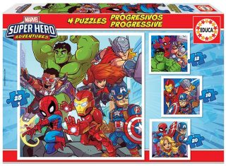 Пъзел Educa Marvel Super Heroes Adventures - 4 броя, 12-16-20-25 части