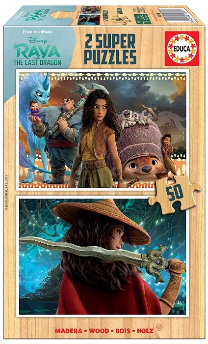 Пъзел Educa 2x25 части Raya And The Last Dragon - дървен