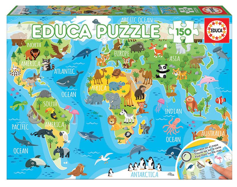 Пъзел Educa 150 части Animals World Map
