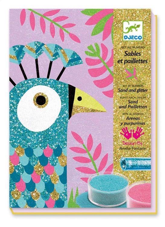 Комплект за рисуване с пясък и брокат Djeco - Dazzling Birds