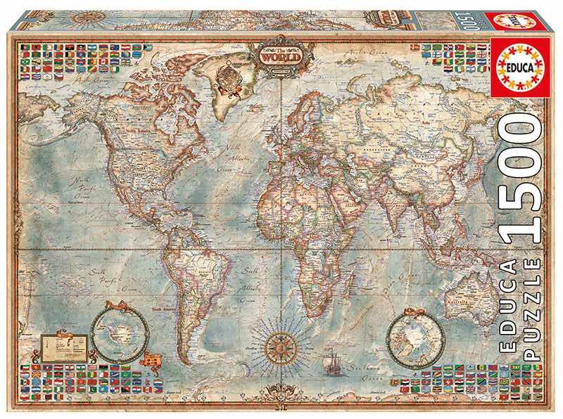 ПЪЗЕЛ EDUCA 1500 ЧАСТИ POLITICAL MAP OF THE WORLD