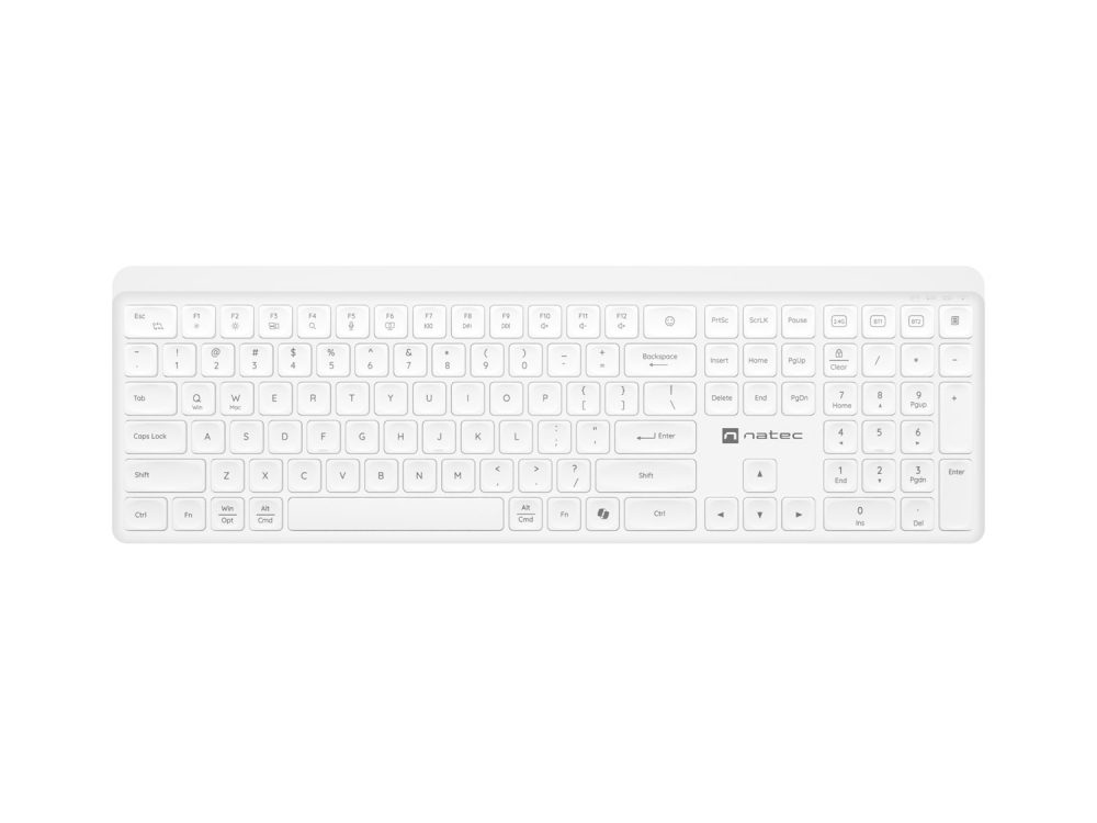 Natec Wireless Keyboard Tang US, BT+2.4GHz, Silent, Slim, White