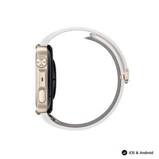 Huawei Watch D3, Riva-B19, Gold, 1.92 инча; AMOLED +LTPO цветен кръгъл екран, 25.5 мм, Китка: 130–210 мм, Bluetooth разговор, 24H кръвно налягане, пулс, SpO2, ЕКГ, 2.4 GHz, BT 6.0, и BR + BLE, 540 mAh + Huawei FreeBuds 7i Conch-T010 White