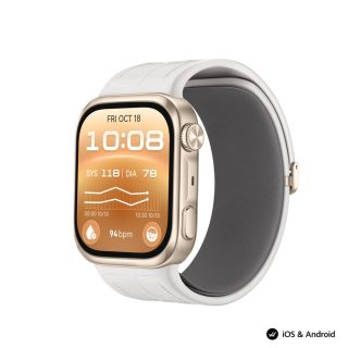 Huawei Watch D3, Riva-B19, Gold, 1.92 инча; AMOLED +LTPO цветен кръгъл екран, 25.5 мм, Китка: 130–210 мм, Bluetooth разговор, 24H кръвно налягане, пулс, SpO2, ЕКГ, 2.4 GHz, BT 6.0, и BR + BLE, 540 mAh + Huawei FreeBuds 7i Conch-T010 White