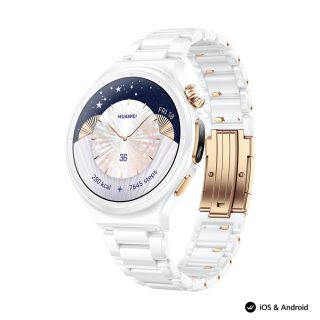 Huawei Watch 6 Pro, Leib-L29C, Ceramic Edition, 43.5 mm, 1.38-инчов LTPO OLED цветен екран, 2.4 GHz, BT5.0 и BR+BLE, 64GB; RAM 2GB, 4G LTE FDD, IP68, IP69, 5ATM, водоустойчив за гмуркане до 40 метра, NFC, батерия 3 дни + Huawei FreeBuds 7i Conch-T010 Бял