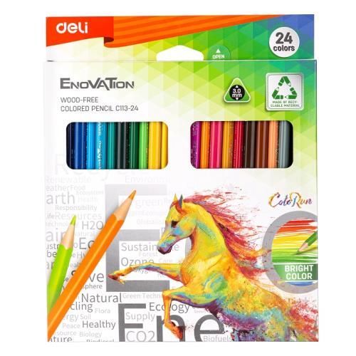 Цветни моливи 24цв. Deli Enovation 113-24 триъгълно тяло