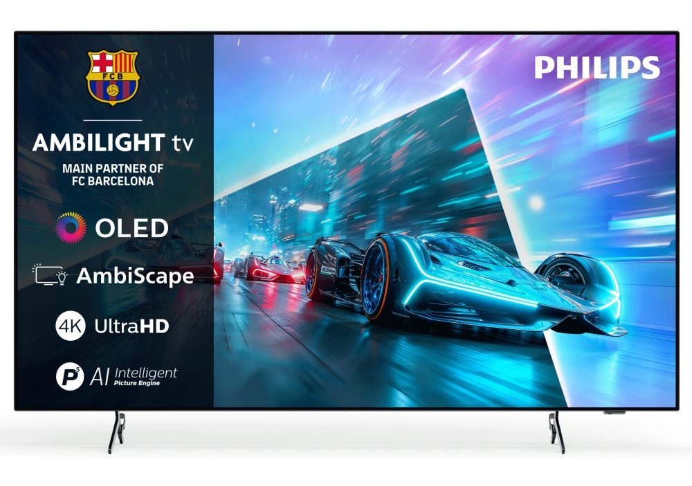 Philips 55OLED761/12, 55" 4K UHD OLED, 3840x2160, 120Hz VRR, DVB-T/T2/C/S/S2, 3 sided Ambilight, HDR10+ Adaptive, Titan OS, Dolby Vision, Atmos, DTS:X, P5 Perfect Picture /Al, AirPlay2 Stream, 1000 nits, BT 5.2, 4*HDMI, 2* USB, 802.11ac, 20W RMS