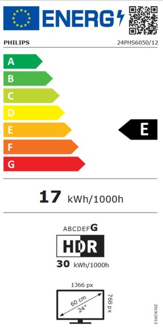 Philips 24PHS6050/12, 24" HD DLED 1366x768p, 60Hz, DVB-T/T2/T2-HD/C/S/S2, HDR 10, HLG, Dolby Audio, Smart, Titan, Pixel Plus HD, 8GB, HDMI*3, USB*2, 802.11n, 12W RMS, Black