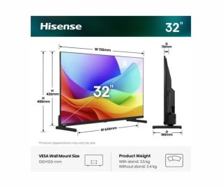 Hisense 32" A5S Smart TV, Full HD 1920x1080, QLED, черен