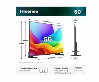 Hisense 50" A5S, Full HD 1920x1080, QLED, Quantum Dot, HDR, HLG, DTS HD, Light Sensor, Dolby Audio, Smart TV, WiFi, WiFi Direct, 2xHDMI, 2xUSB, LAN, CI+, DVB-T2/C/S2, Black