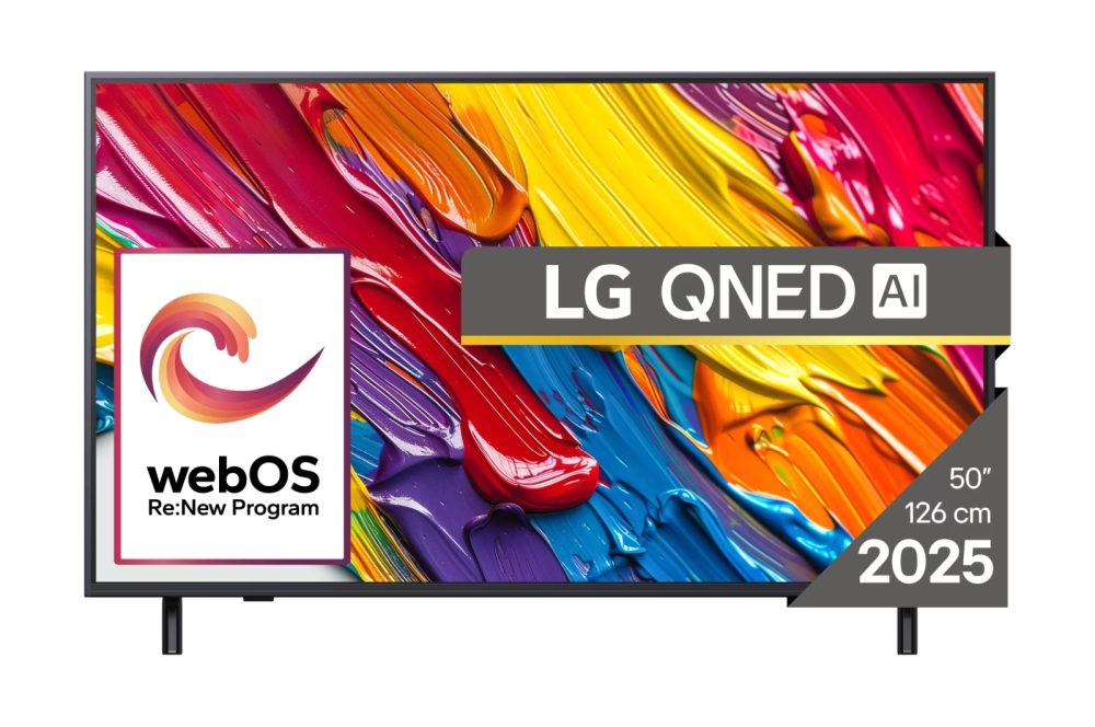 LG 50QNED82A3B, 50" 4K QNED HDR Smart TV, 3840x2160, DVB-T2/C/S2, Alpha 7 AI Processor, HDR10 / HLG, webOS 25 ThinQ, VRR / ALLM / HGiG, 4K Upscaling, WiFi 5, Voice Control, Bluetooth 5.1, AirPlay 2, LAN, CI, HDMI, SPDIF, Google Cast, 2 pole Stand