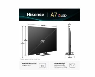 Hisense 65" A7Q, 4K Ultra HD 3840x2160, QLED, HDR 10+, HLG, Dolby Vision, Dolby Atmos, Smart TV, Light Sensor, WiFi Direct, BT, Anyview Cast, 3xHDMI, 2xUSB, LAN, CI+, DVB-T2/C/S2, Черен