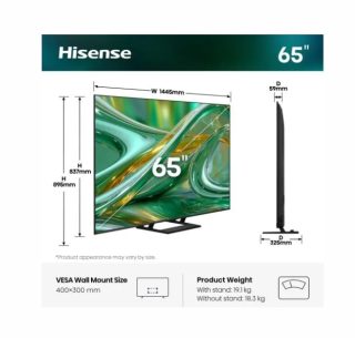Hisense 65"E8S 4K Ultra HD ULED Quantum Dot Smart TV, 144Hz, HDR10+, Dolby Vision, Черен
