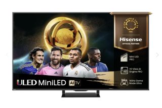 Hisense 65"U7Q Pro, 4K Ultra HD 3840x2160, ULED, FALD, Quantum Dot, 165Hz, IPS, HDR 10+, HLG, Dolby Vision IQ, Dolby Atmos, Smart TV, WiFi 5GHz, WiFi Direct, BT, Anyview Cast, light sensor, Solar Powered Remote, 4xHDMI, 2xUSB, LAN, CI+, DVB-T2/C/S2, Черен
