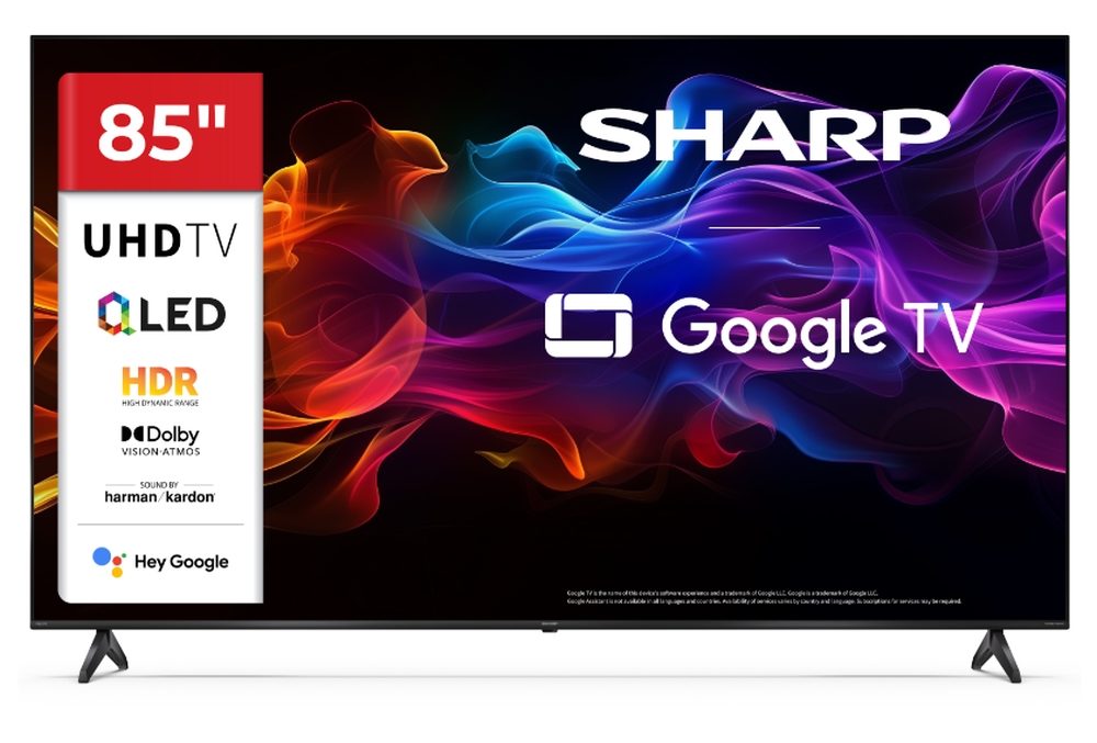 Sharp 85HP5265E, 85" QLED Google TV, 4K Ultra HD 3840x2160 Frameless, 1 000 000:1, AQUOS, DVB-T/T2/C/S/S2, Active Motion 1000, HDR10, Dolby Atmos, Dolby Vision, Google Assistant, Google Cast, HDMI 2.1 with eARC, 3.5mm Headphone jack / line-out, HARMAN/K