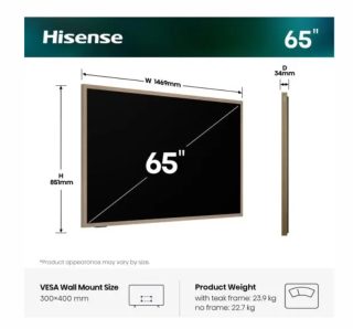 Hisense CanvasTV 65" QLED 4K Ultra HD Smart TV, 144Hz, черен