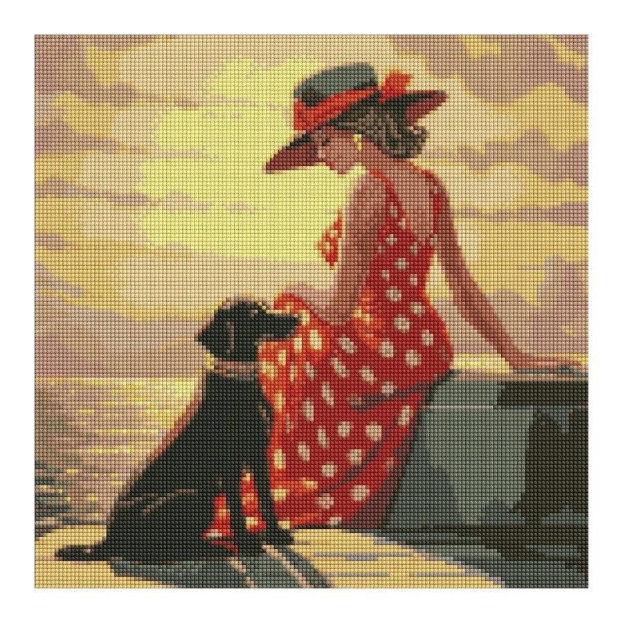 Диамантена мозайка IDEYKA, с подрамка, MORNING WALK/Жена с куче, 40х40 см