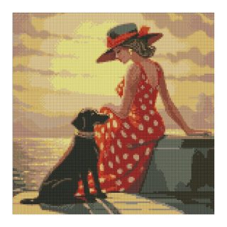 Диамантена мозайка IDEYKA, с подрамка, MORNING WALK/Жена с куче, 40х40 см