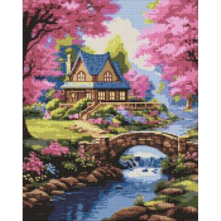 Диамантена мозайка IDEYKA, с подрамка, HOUSE IN FLOWERS/Къща с цветя, 40х50 см