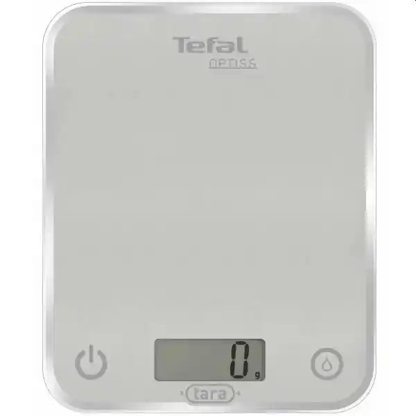 Tefal BC5004V2 Optiss сребърна кухненска везна, ултра тънко стъкло, 5 кг / 1 г/мл деление, тара, функция за течности, 2 батерии LR03 AAA в комплекта