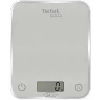 Tefal BC5004V2 Optiss сребърна кухненска везна, ултра тънко стъкло, 5 кг / 1 г/мл деление, тара, функция за течности, 2 батерии LR03 AAA в комплекта