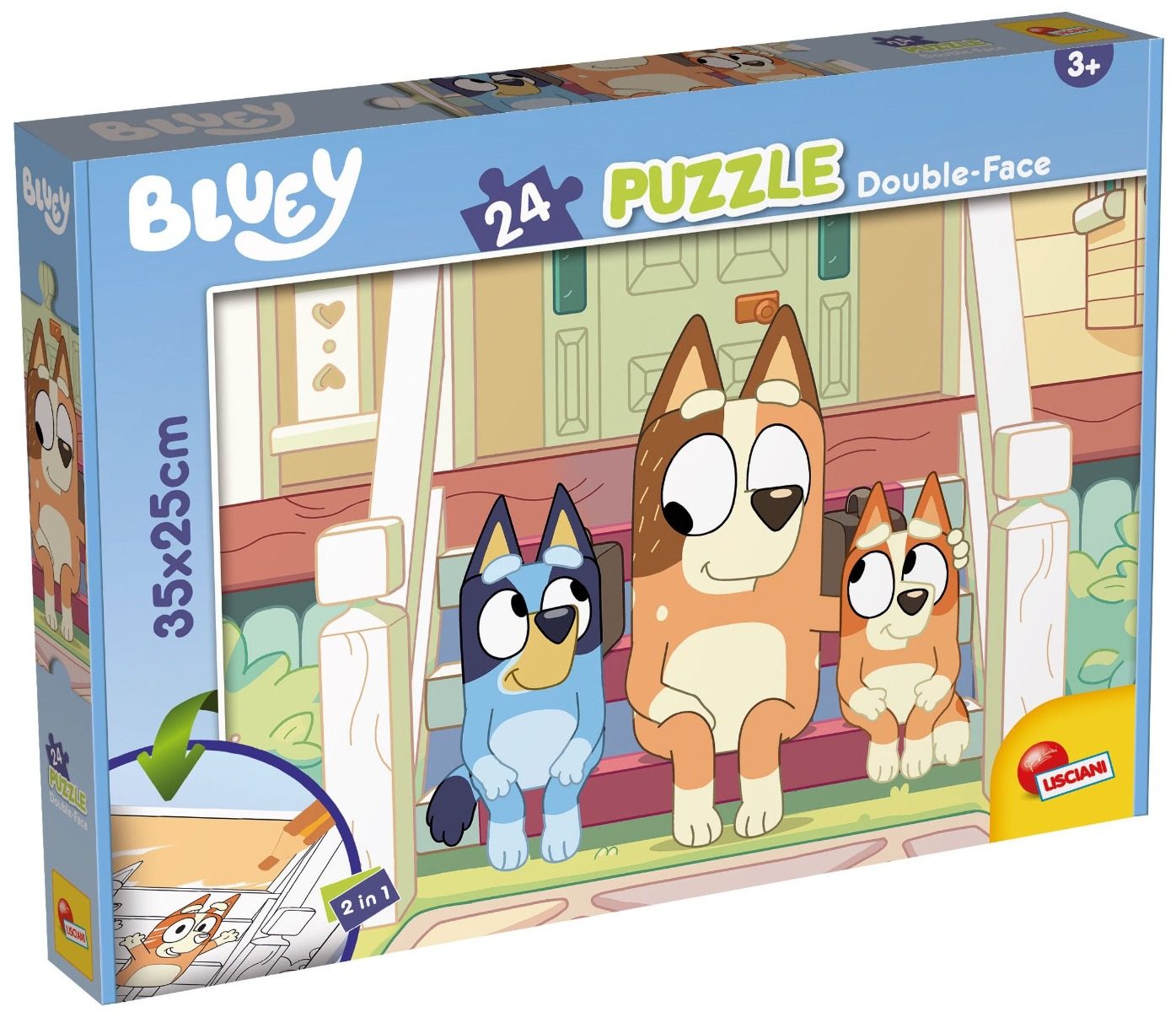 Двулицев пъзел за оцветяване Lisciani - Bluey - Семейството на Блуи - 24 части