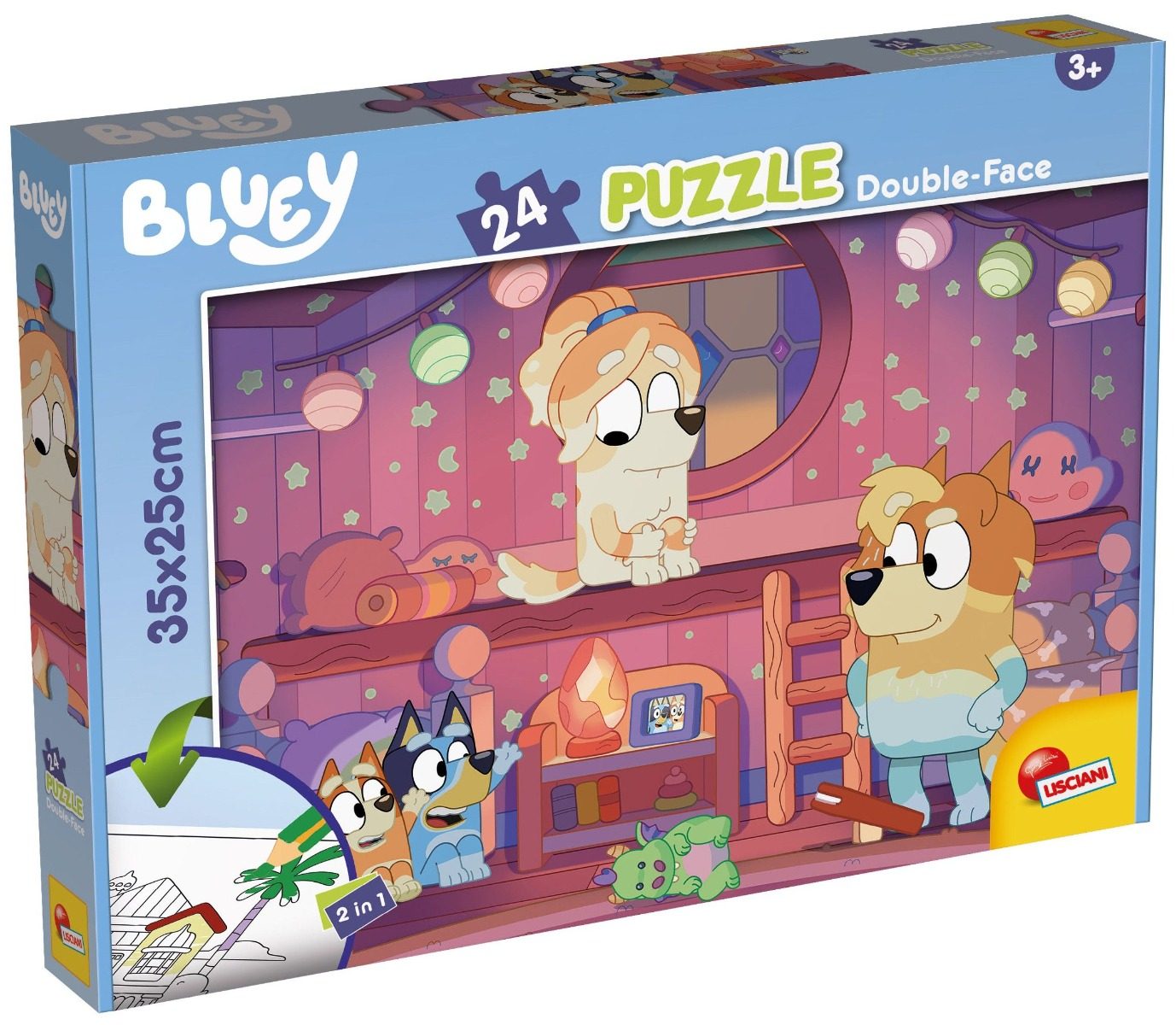 Двулицев пъзел за оцветяване Lisciani - Bluey - Време за история - 24 части