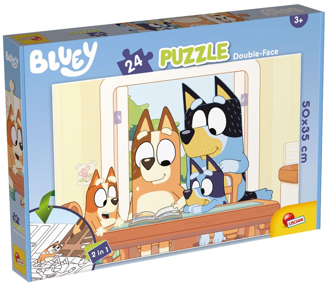Двулицев пъзел за оцветяване Lisciani - Bluey - 24 части