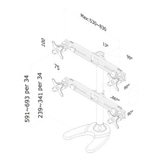 Neomounts Flat Screen Desk Mount (stand/grommet) for 4 Monitor Screens