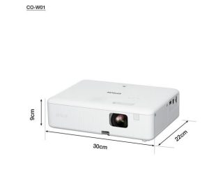 Epson CO-W01 мултимедиен проектор, WXGA (1024 x 768, 16:10), 3000 ANSI лумена, 15000:1, VGA, HDMI, USB, 24 месеца, Лампа: 12 месеца или 1000 ч, Бял