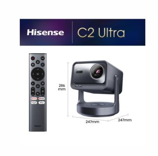 Hisense C2 Ultra Smart mini лазерен проектор, 4K Ultra HD 3840x2160, 2000:1, 3000 лумена, 60 Hz, оптичен и цифров зуум, Dolby Vision, IMAX Enhanced, HDR10+, HDR10, HLG, 2*10W+20W субуфер, предназначен за XBOX