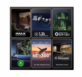 Hisense C2 Ultra Smart mini лазерен проектор, 4K Ultra HD 3840x2160, 2000:1, 3000 лумена, 60 Hz, оптичен и цифров зуум, Dolby Vision, IMAX Enhanced, HDR10+, HDR10, HLG, 2*10W+20W субуфер, предназначен за XBOX
