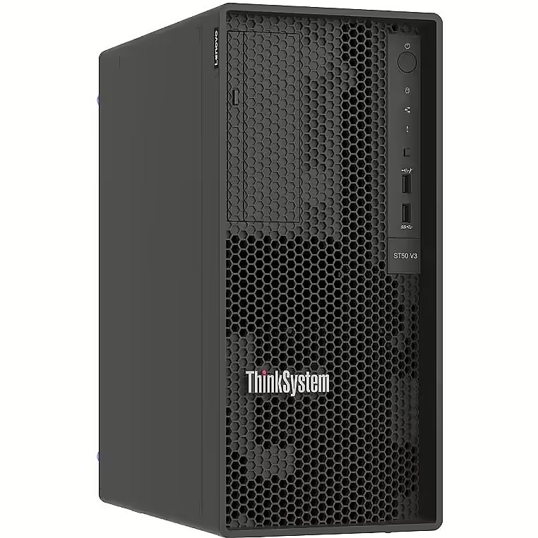 Сървър Lenovo ThinkSystem ST50 V3, Intel Xeon 6315P (2.80 GHz, 4-core, 12 MB Cache, 55W), 1x16GB 1Rx8, O/B, 3.5" NHS (3), SW RAID, 1x500W, XCC2 Standard
