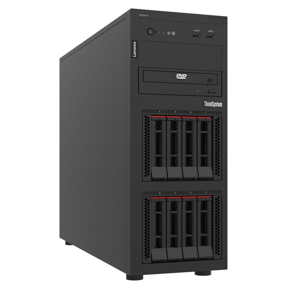Сървър Lenovo ThinkSystem ST250 V3, Intel Xeon 6353P (2.70 GHz, 8-ядрен, 24 MB кеш, 65W), 1x32GB 2Rx8, 2x960GB SSD, ThinkSystem RAID 940-8i 4GB Flash PCIe Gen4 12Gb адаптер, 1x800W, XCC2 Platinum