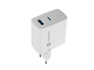Natec USB Charger Ribera GaN 1X USB-A + 1X USB-C 45W, Бял
