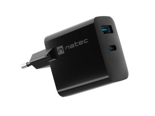 Natec USB Charger Ribera GaN 1X USB-A + 1X USB-C 45W, Черен