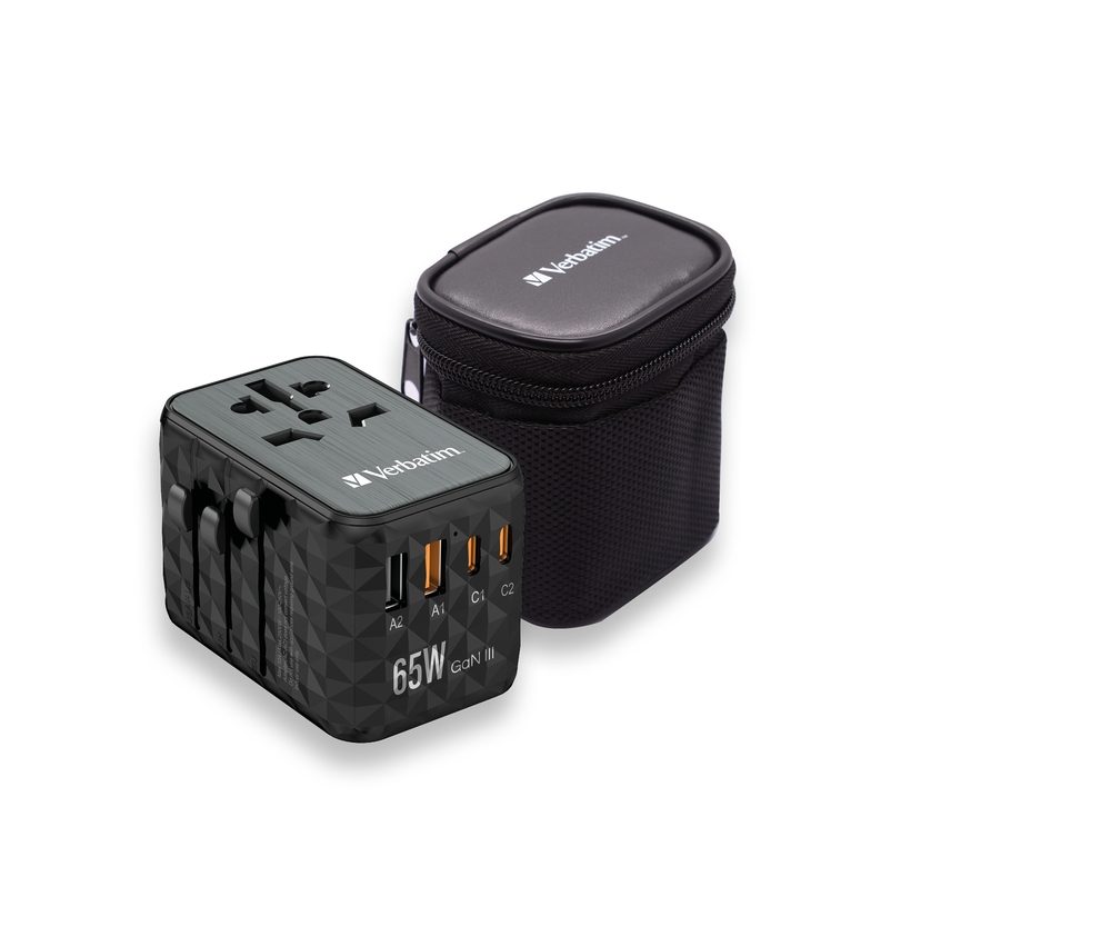 Verbatim UTA-05 GaN III универсален пътен адаптер с 2 x USB-C PD 65W & QC 4+ / 2 x USB-A