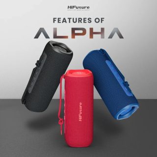 HiFuture Alpha Black преносима тонколона, Bluetooth 5.3, IPX7 водоустойчива, 20W изход, Pair to Play (TWS режим), до 12 часа възпроизвеждане, вграден 2-в-1 усилвател