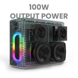 HiFuture MusicBox Black, 3-Way Speaker System, 100W Output, Built-in DynaBoost Bass Technology, Built-in DC12V Non-Stop Playing Power Socket, Enable Karaoke Dancing Light, Up to 8 Hours Playtime, Bluetooth 5.3, Pair to Play (TWS Mode)