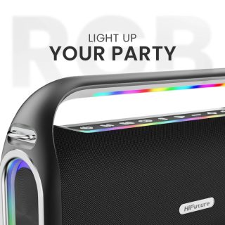 HiFuture MusicBox300 Black, 150W Output, Karaoke Enable, Two Wireless Microphone, 18000mAh Battery (Support Power Bank), RGB Lighting, Pair to Play (TWS Mode), Bluetooth 5.3