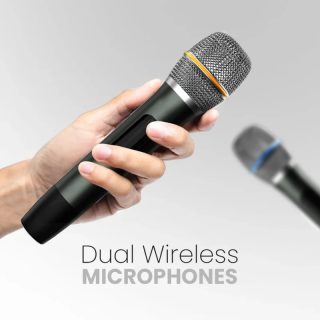 HiFuture MusicBox300 Black, 150W Output, Karaoke Enable, Two Wireless Microphone, 18000mAh Battery (Support Power Bank), RGB Lighting, Pair to Play (TWS Mode), Bluetooth 5.3